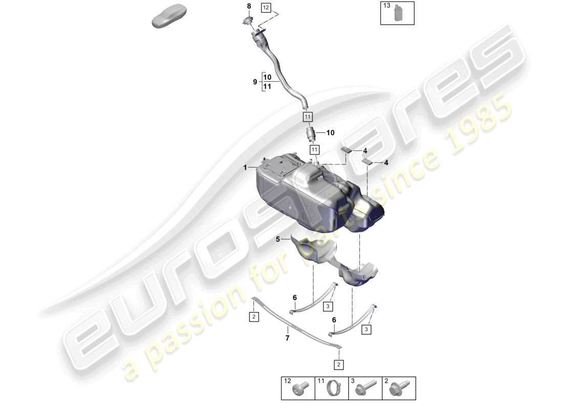 porsche 2026 (992-2) diagramma delle parti dell'additivo del serbatoio del carburante