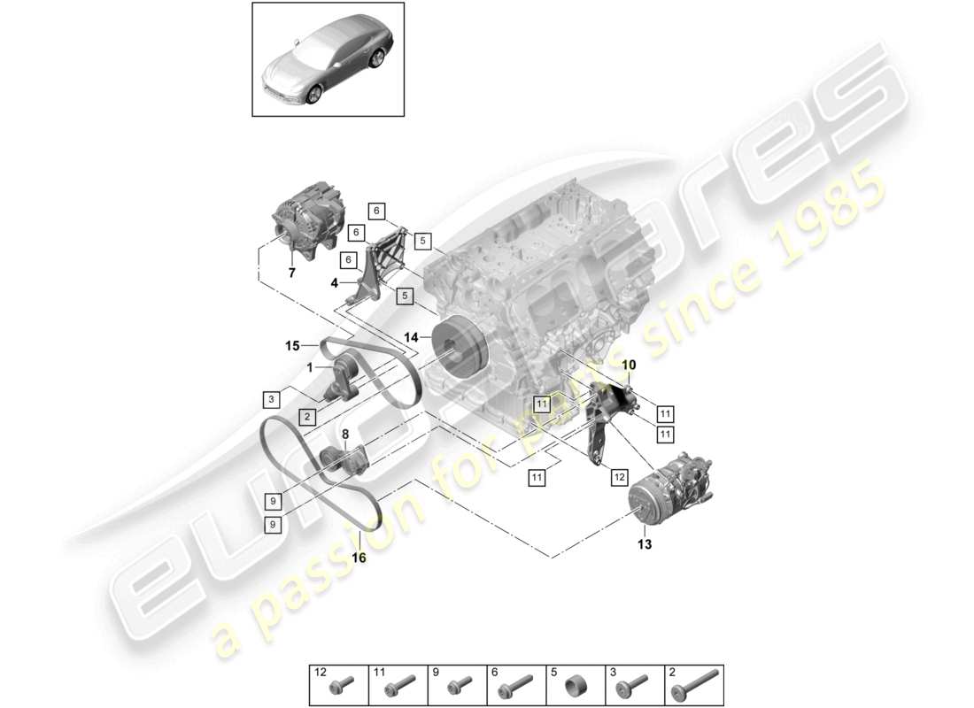 porsche 2021 (panamera 971-1) cinghia poly-v tenditore della cinghia diagramma delle parti