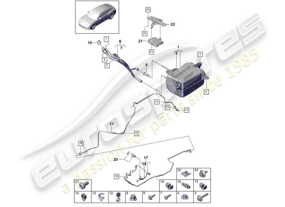 porsche 2021 (panamera 971-1) schema delle parti del sistema di trattamento dei gas di scarico