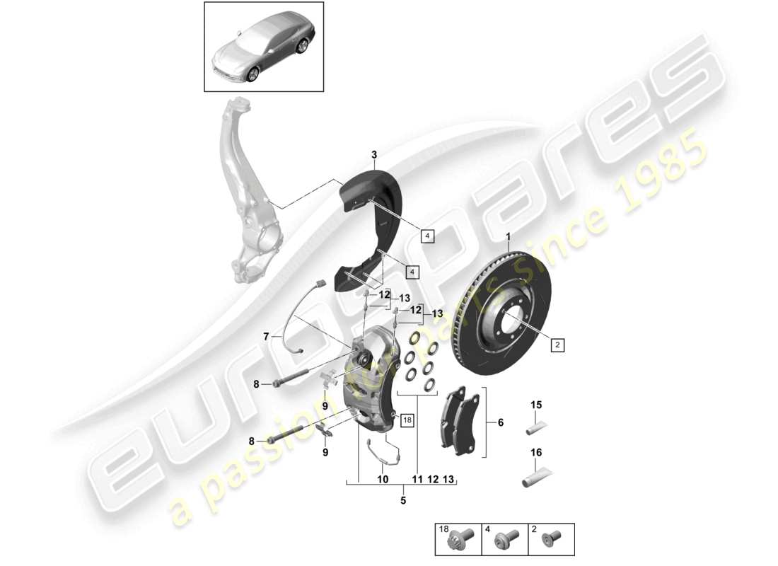 porsche 2021 (panamera 971-1) freno a disco assale anteriore diagramma delle parti
