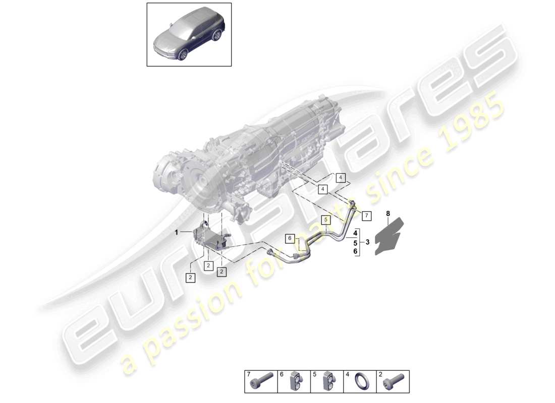 porsche 2023 (cayenne e3 9ya/9yb) 8-speed cambio automatico per veicoli con trazione ibrida radiatore olio cambio tubo olio schema ricambi