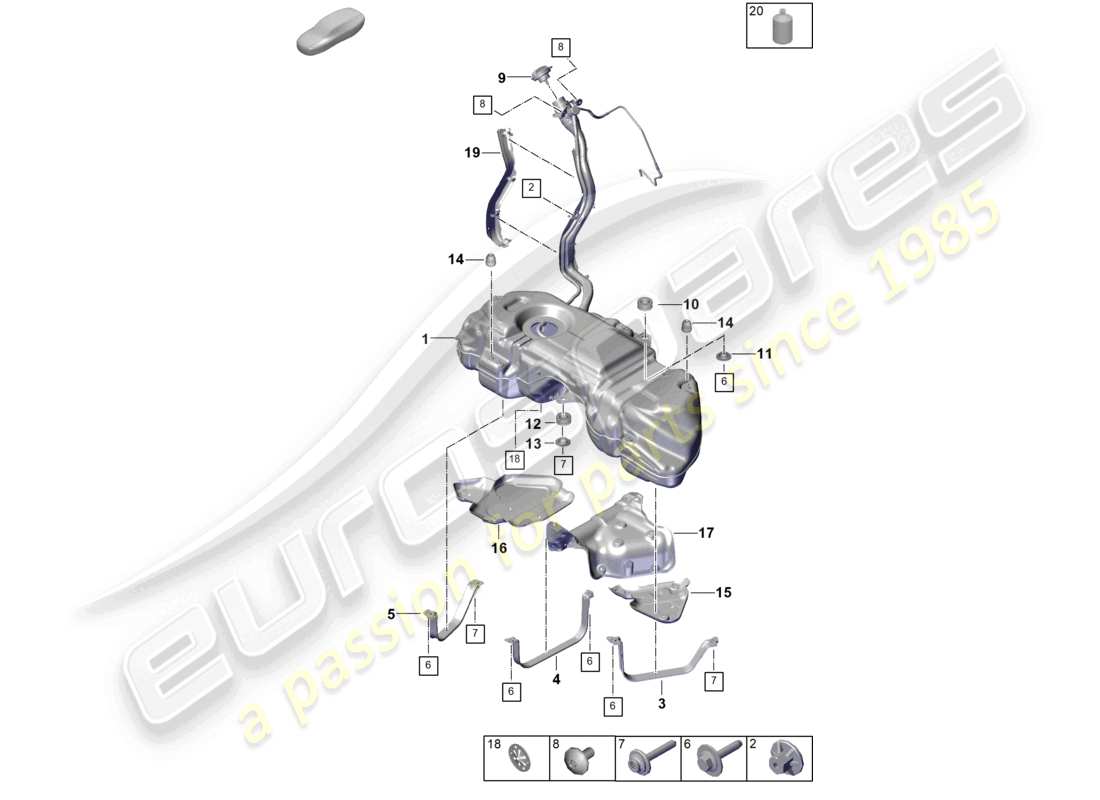 porsche 2026 (cayenne e3 pa) serbatoio carburante con accessori schema delle parti