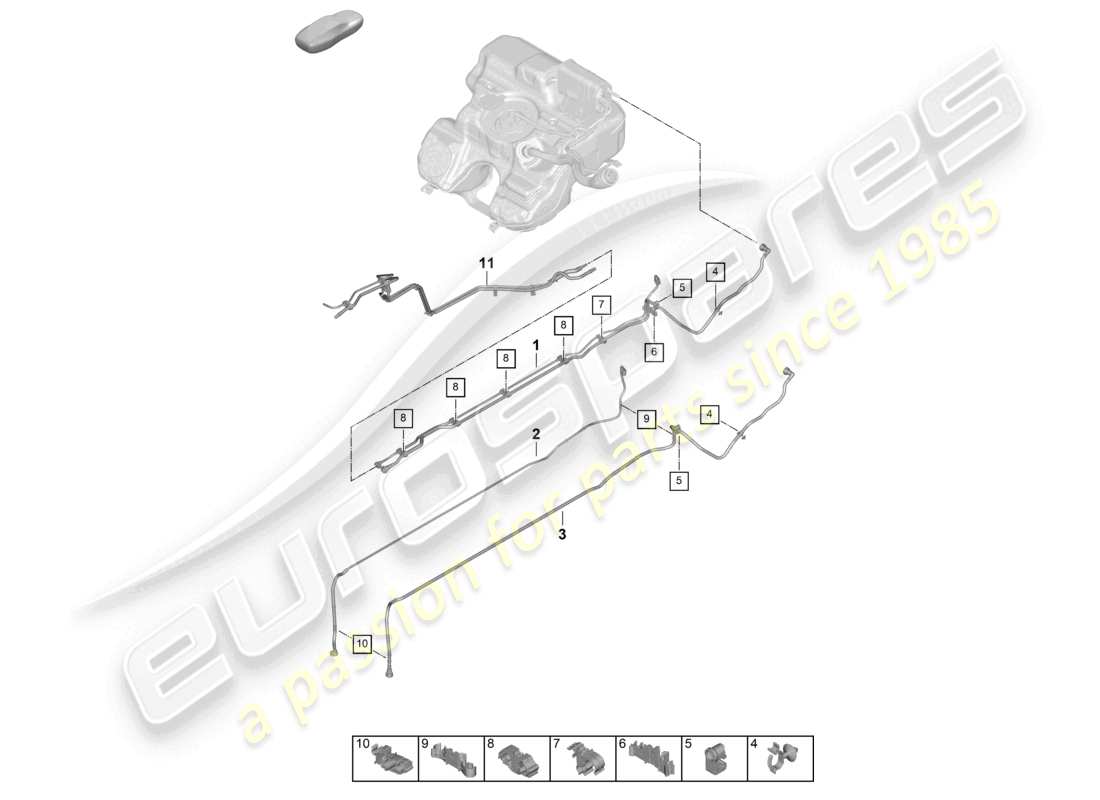porsche 2024 (992-2) diagramma della parte anteriore della linea del carburante