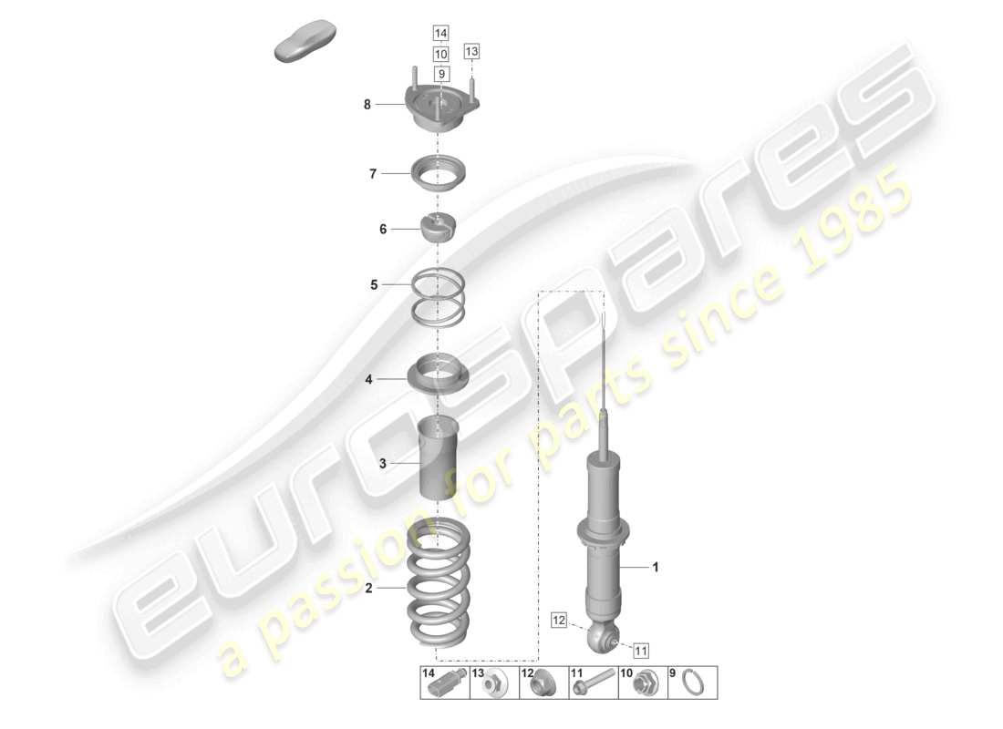 porsche 2022 (992-1 gt3/rs/st) ammortizzatore (cilindro a molla) parte singola diagramma della parte