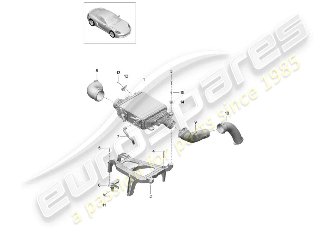 porsche 2024 (718 cayman) schema delle parti del raffreddatore dell'aria di carica