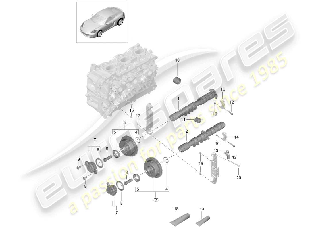 porsche 2021 (718 cayman) albero a camme unità di regolazione dell'albero a camme con punteria idraulica diagramma delle parti