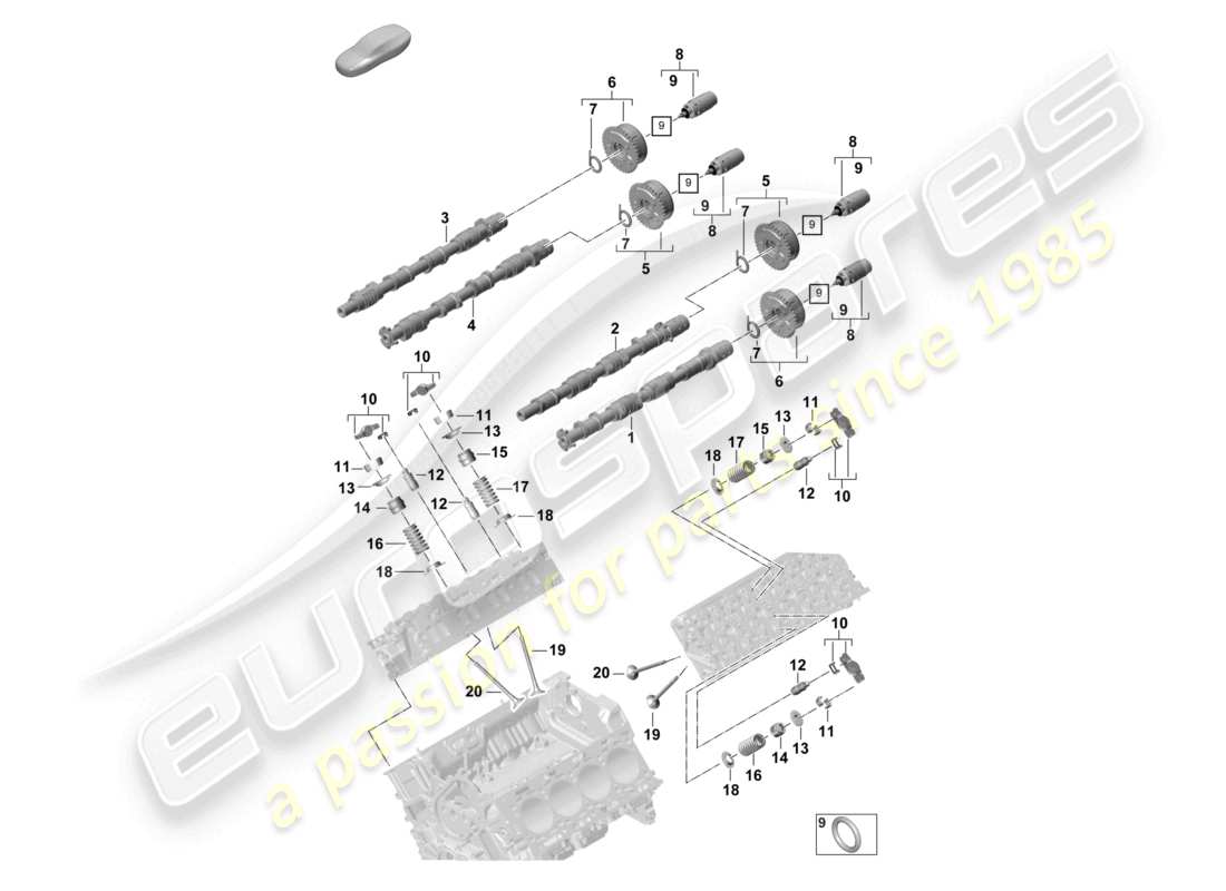 porsche 2024 (panamera 971-2) schema delle parti albero a camme, valvole