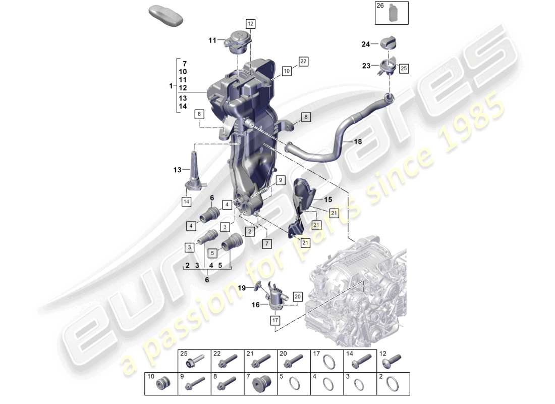 porsche 2022 (992-1 gt3/rs/st) motore (olio press./lubr.) serbatoio olio motore diagramma delle parti