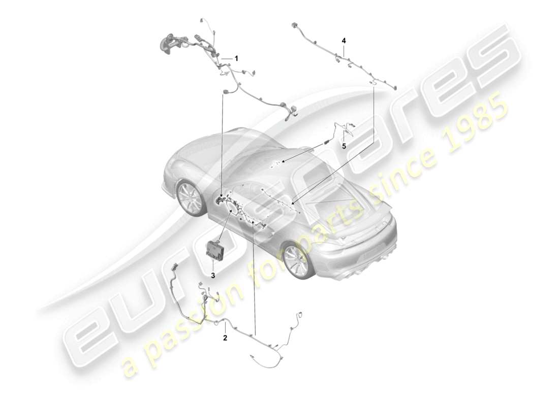porsche 2021 (718 cayman gt4) cablaggi porte consolle centrale unità di controllo porte tetto/capotetto schema delle parti