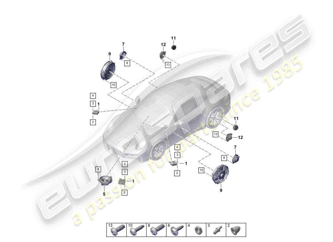 porsche 2024 (992-2) schema elettrico del sistema audio burmester di base degli altoparlanti