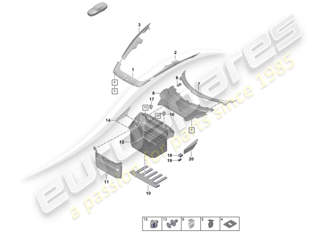 porsche 2024 (992-2) finiture per stivali bagagli diagramma delle parti