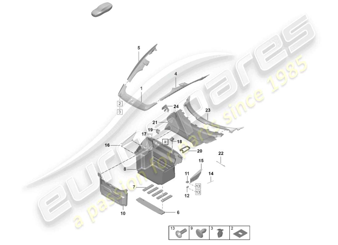 porsche 2020 (992-1 turbo / s) rivestimento del vano bagagli schema delle parti