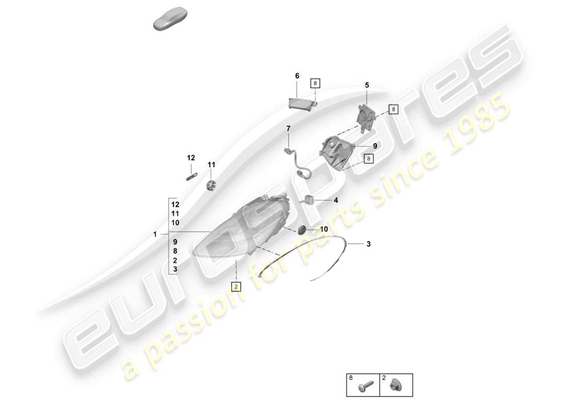 porsche 2021 (718 cayman gt4) diagramma delle parti dei fari
