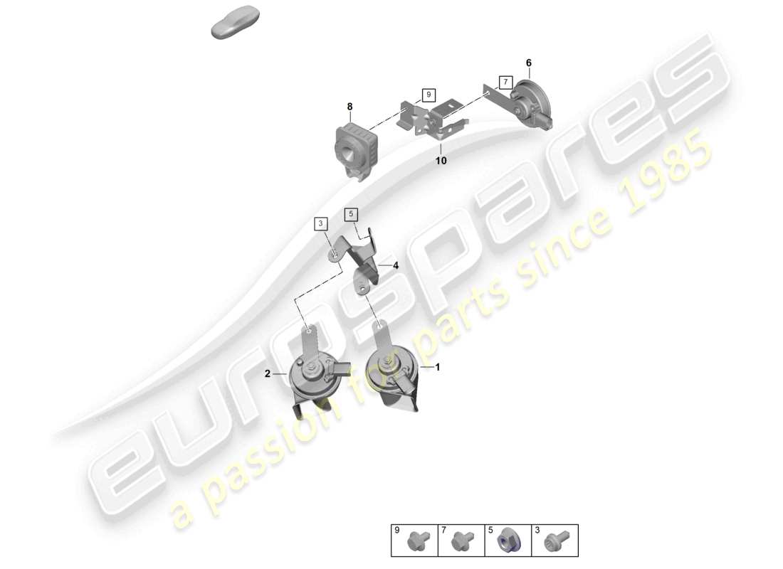 porsche 2024 (992-2) schema delle parti del sistema di allarme con sirena di segnalazione fanfare