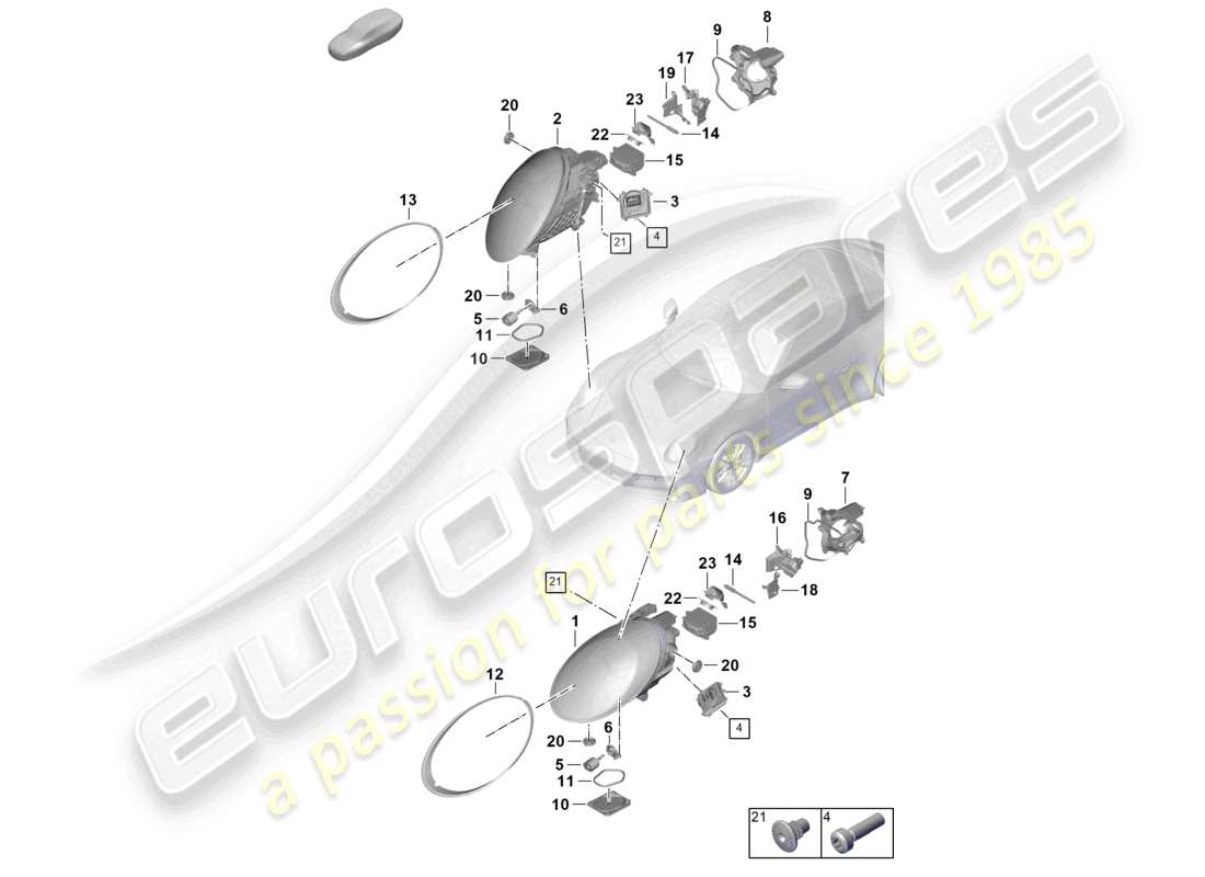 porsche 2025 (992-2) diagramma delle parti del faro a led
