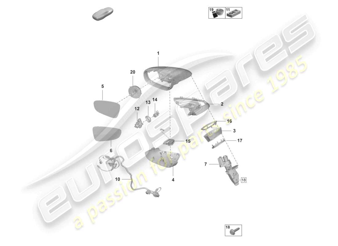 porsche 2024 (992-2 turbo / s) specchio esterno schema delle parti