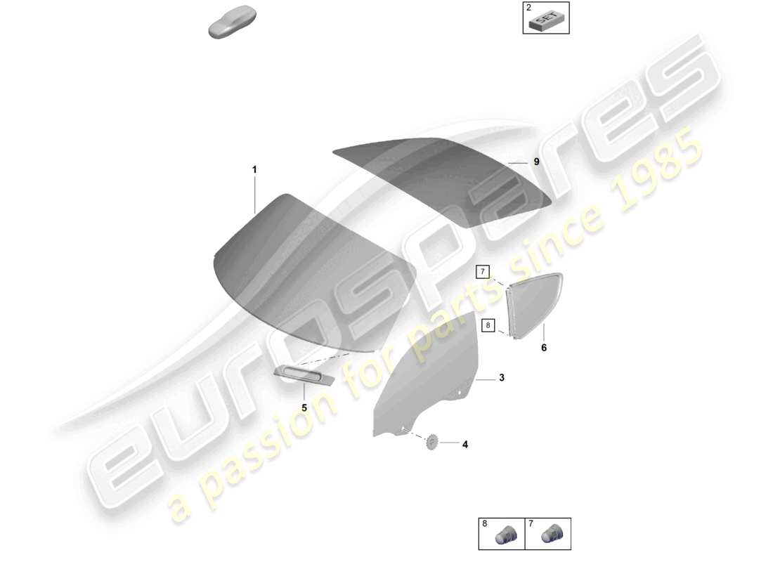 porsche 2021 (718 cayman gt4) schema delle parti del parabrezza