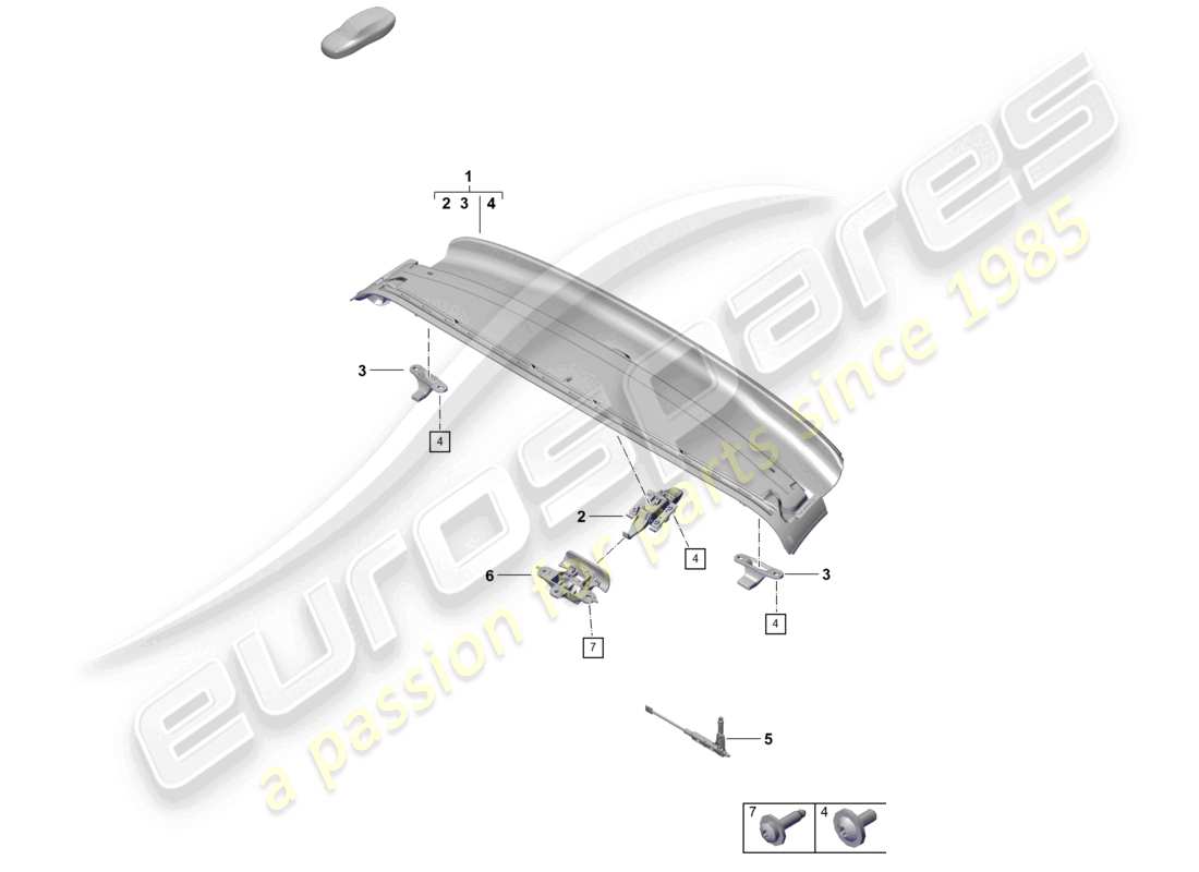 porsche 2025 (718 boxster spyder) schema delle parti di fissaggio del telaio superiore del tetto anteriore