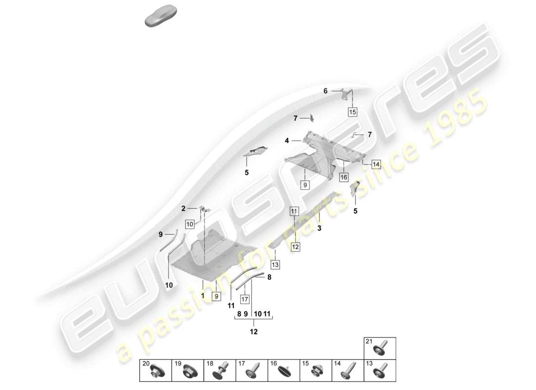 porsche 2025 (taycan 9j1-2) rivestimento sottoscocca guida aria accessori diagramma delle parti