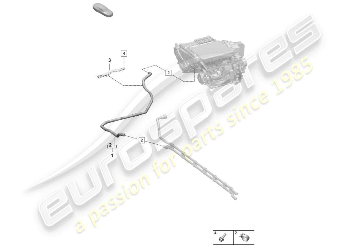 porsche 2026 (macan-e) sistema di raffreddamento del liquido di raffreddamento diagramma delle parti posteriori