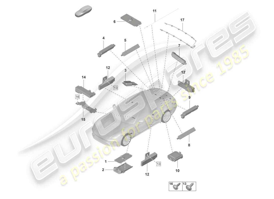 porsche 2024 (panamera 971-2) antenna posteriore amplificatore antenna antenna per autorizzazione di accesso e avviamento (kessy) schema dei componenti