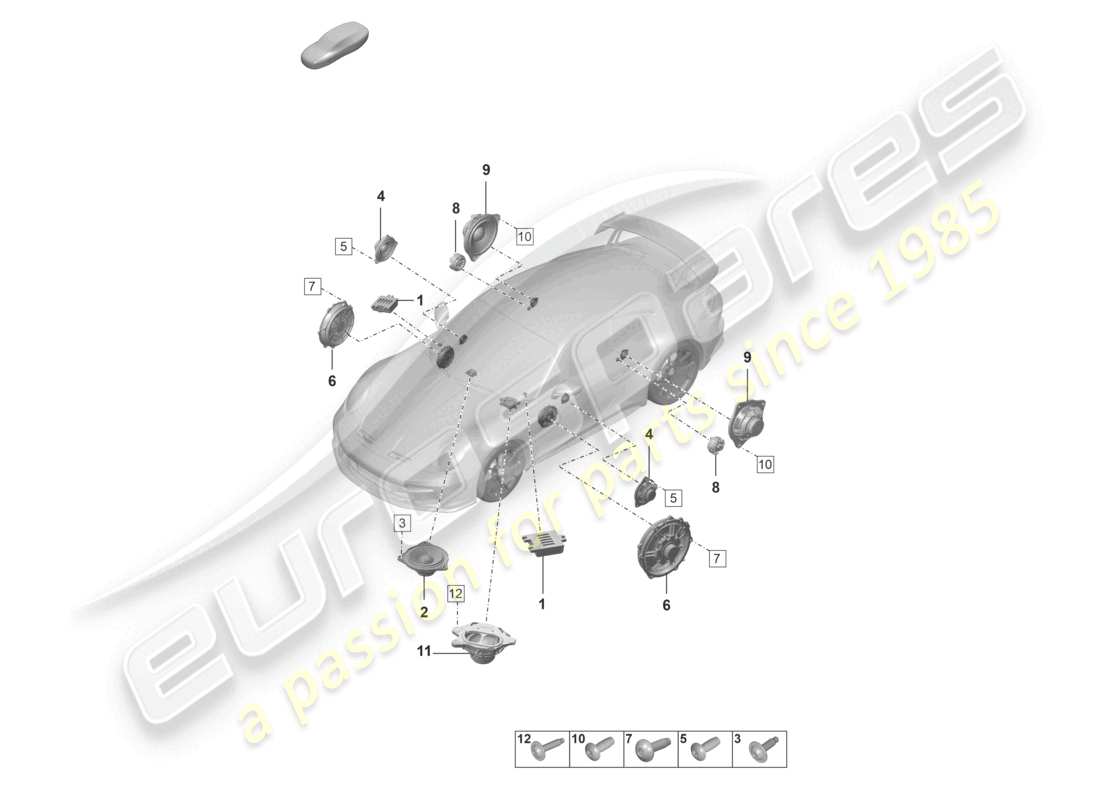 porsche 2022 (992-1 gt3/rs/st) altoparlante schema delle parti