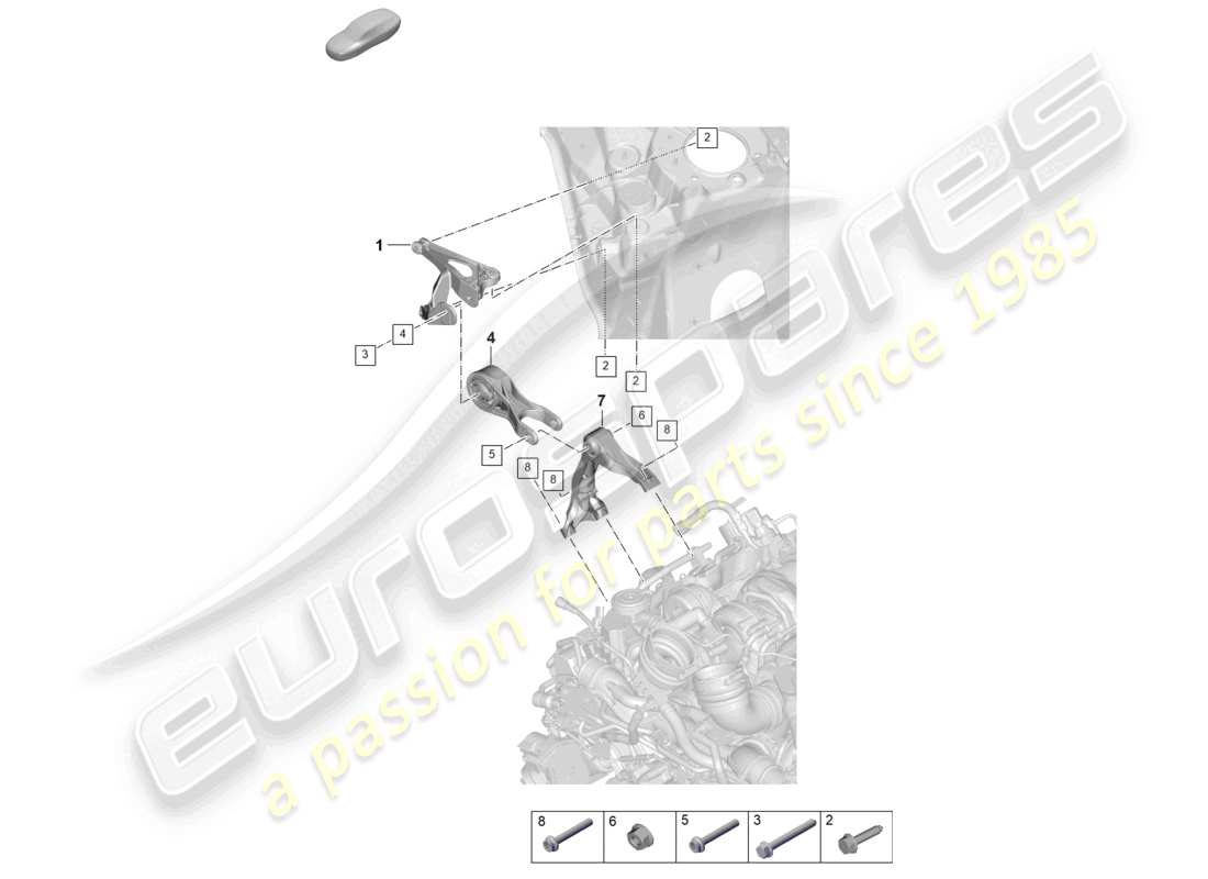 porsche 2026 (cayenne e3 pa) paranco di sollevamento motore supporto motore superiore diagramma delle parti