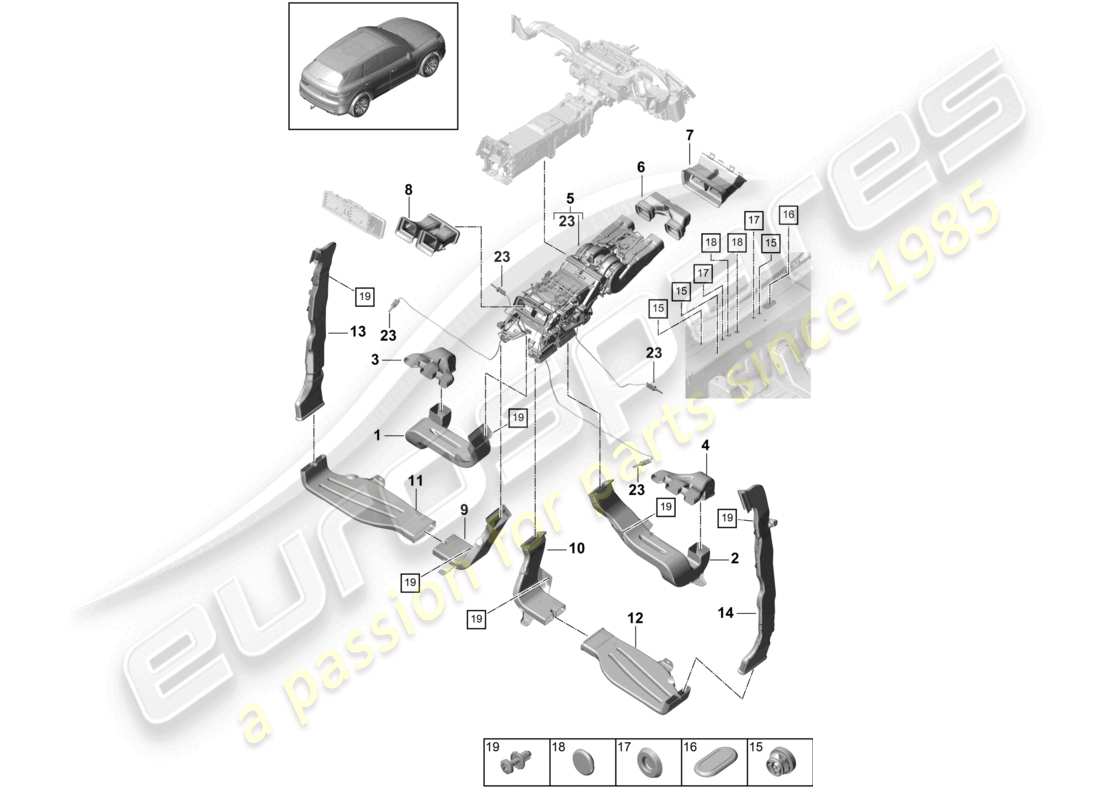 porsche 2023 (cayenne e3 9ya/9yb) guida dell'aria aria condizionata abitacolo per veicoli con scambiatore di calore 2nd schema delle parti