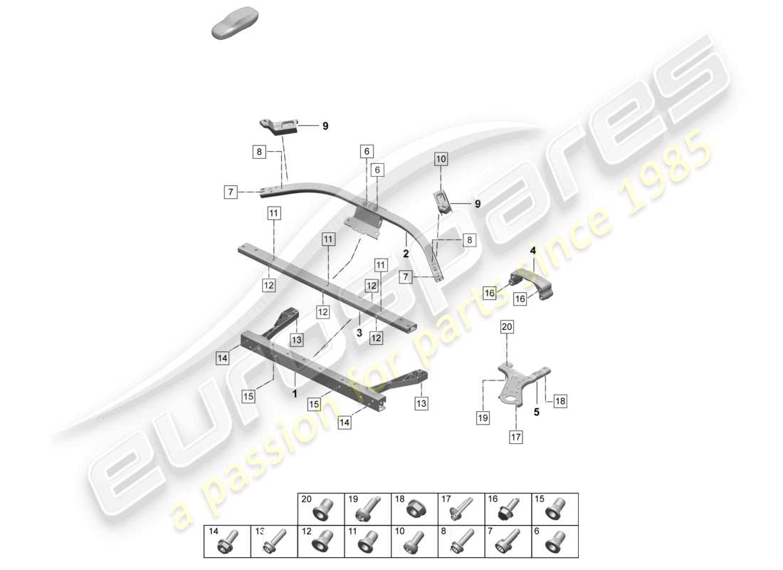porsche 2025 (taycan 9j1-2) schema delle parti degli accessori di rinforzo anteriori e posteriori del montante a cupola