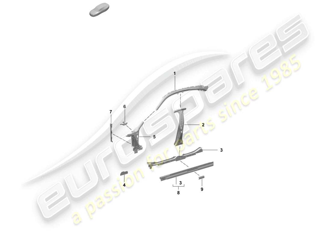 porsche 2025 (taycan 9j1-2) pannello laterale, anteriore interno, diagramma delle parti esterne