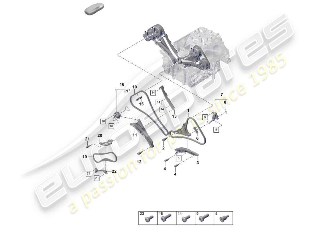 porsche 2025 (cayenne e3 pa) tendicatena della guida di scorrimento della catena di distribuzione diagramma delle parti