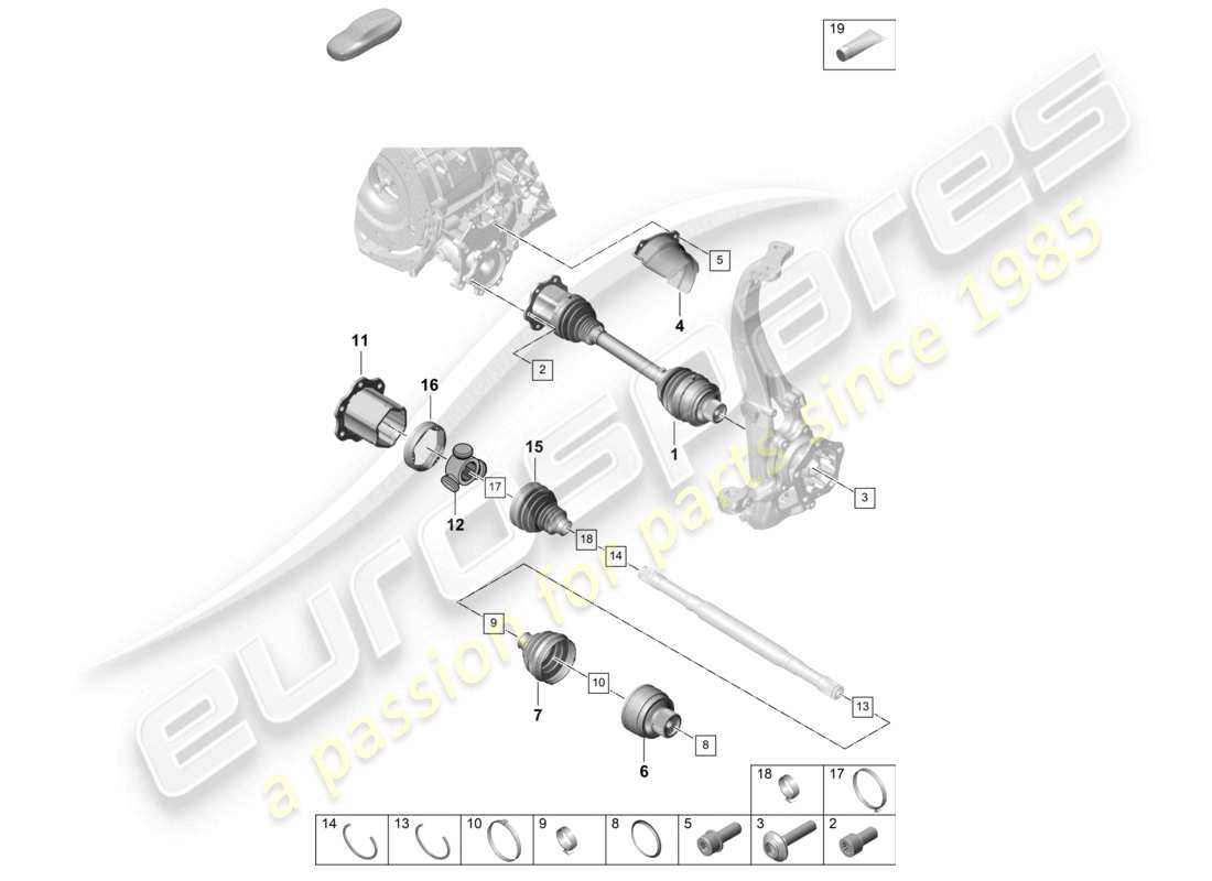 porsche 2025 (cayenne e3 pa) albero di trasmissione assale anteriore diagramma delle parti