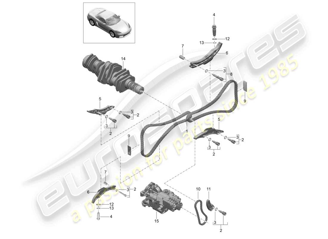 porsche 2022 (718 boxster) diagramma delle parti della catena di distribuzione