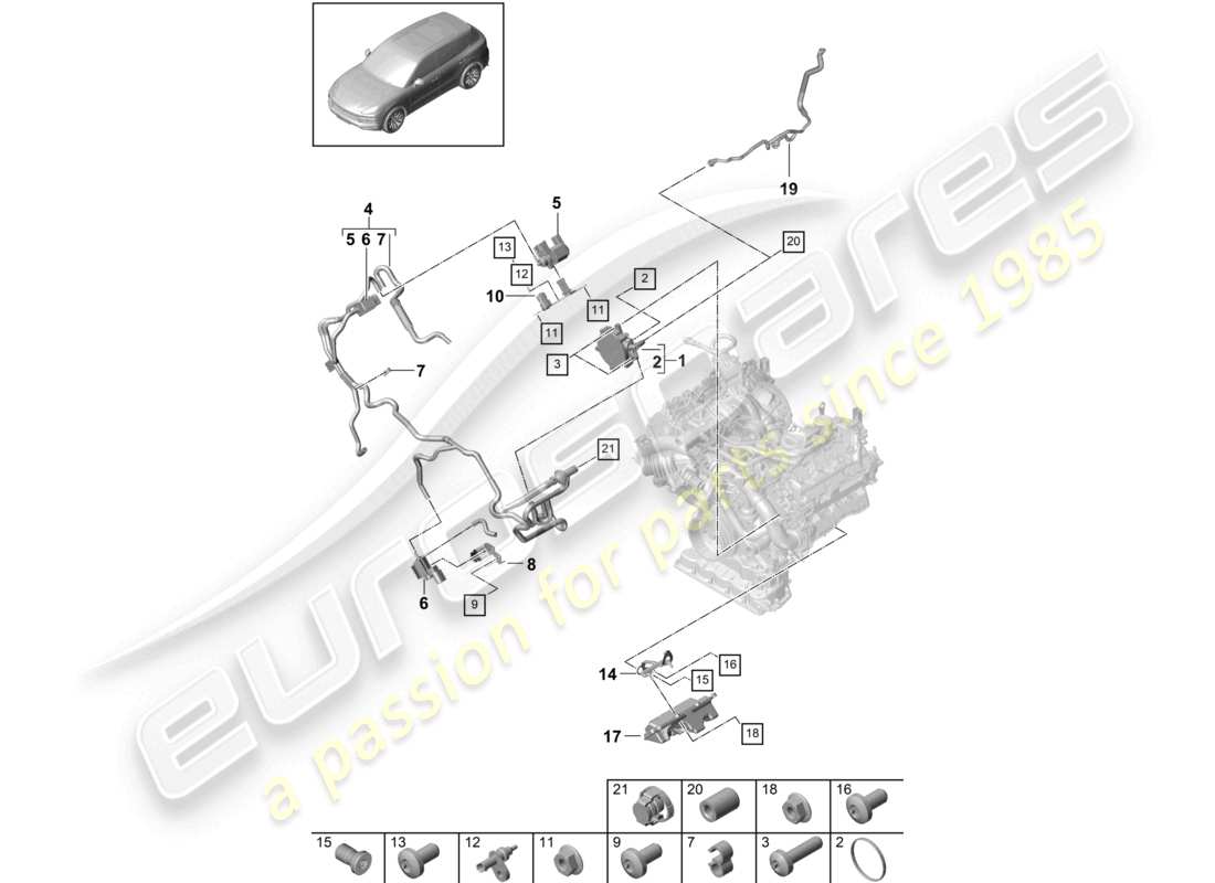 porsche 2023 (cayenne e3 9ya/9yb) schema delle parti della pompa del vuoto del sistema del vuoto