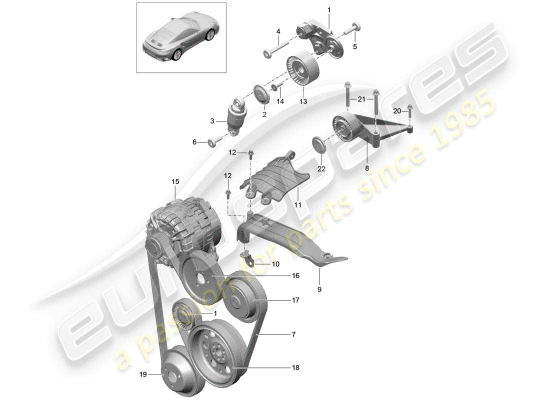porsche 991 turbo (2018) ammortizzatore tensione cinghia schema delle parti
