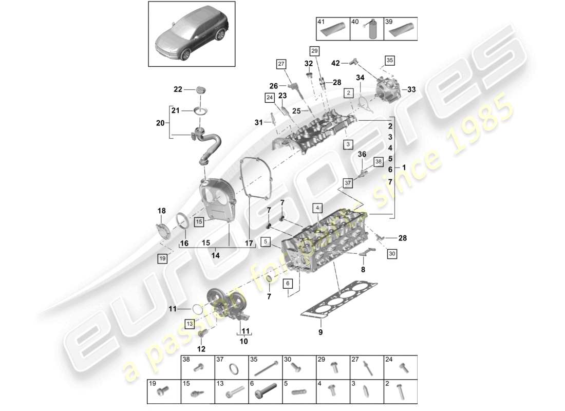 porsche 2023 (cayenne e3 9ya/9yb) schema delle parti della testa cilindro