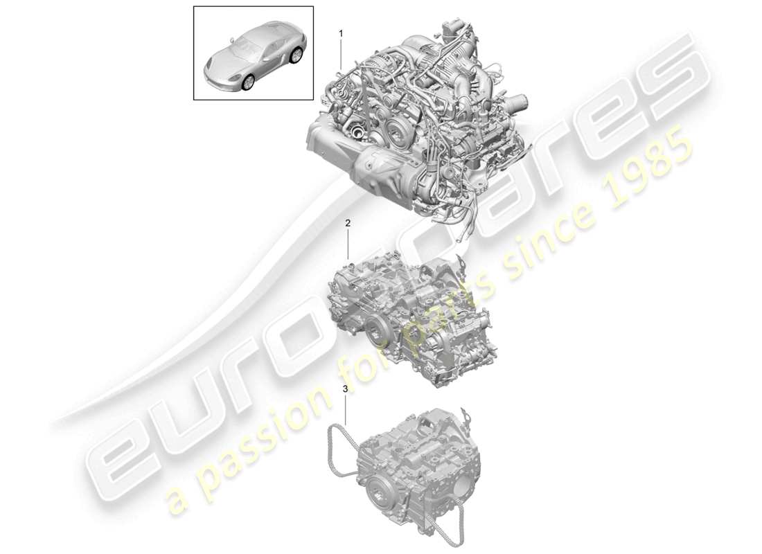 porsche 2025 (718 cayman) motore sostitutivo ma senza: disco frizione - pdk - cambio ma senza: volano cambio manuale incluso compressore aria condizionata schema ricambi