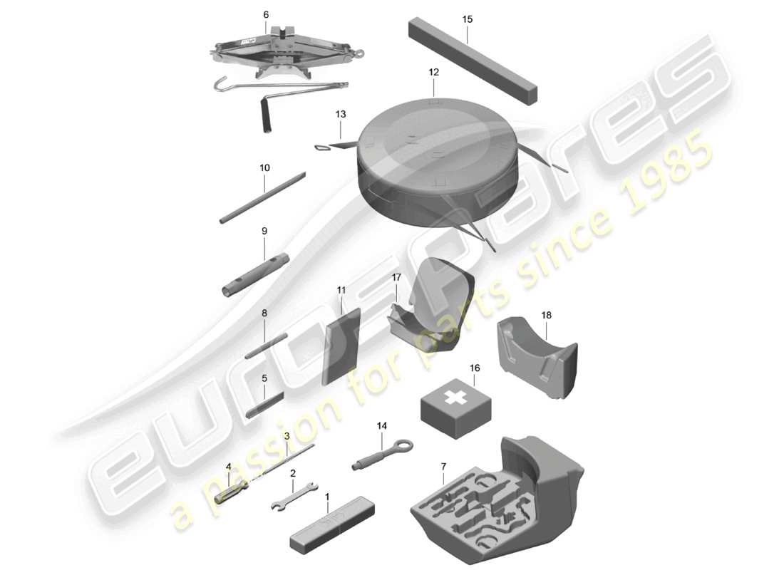 porsche 2025 (718 cayman) diagramma delle parti del martinetto portautensili