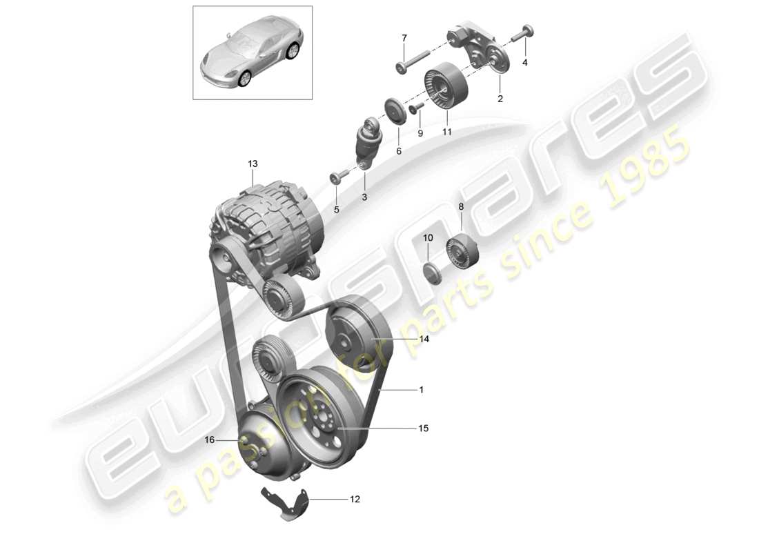 porsche 2024 (718 cayman) schema elettrico delle parti della cinghia trapezoidale dell'ammortizzatore del tendicinghia
