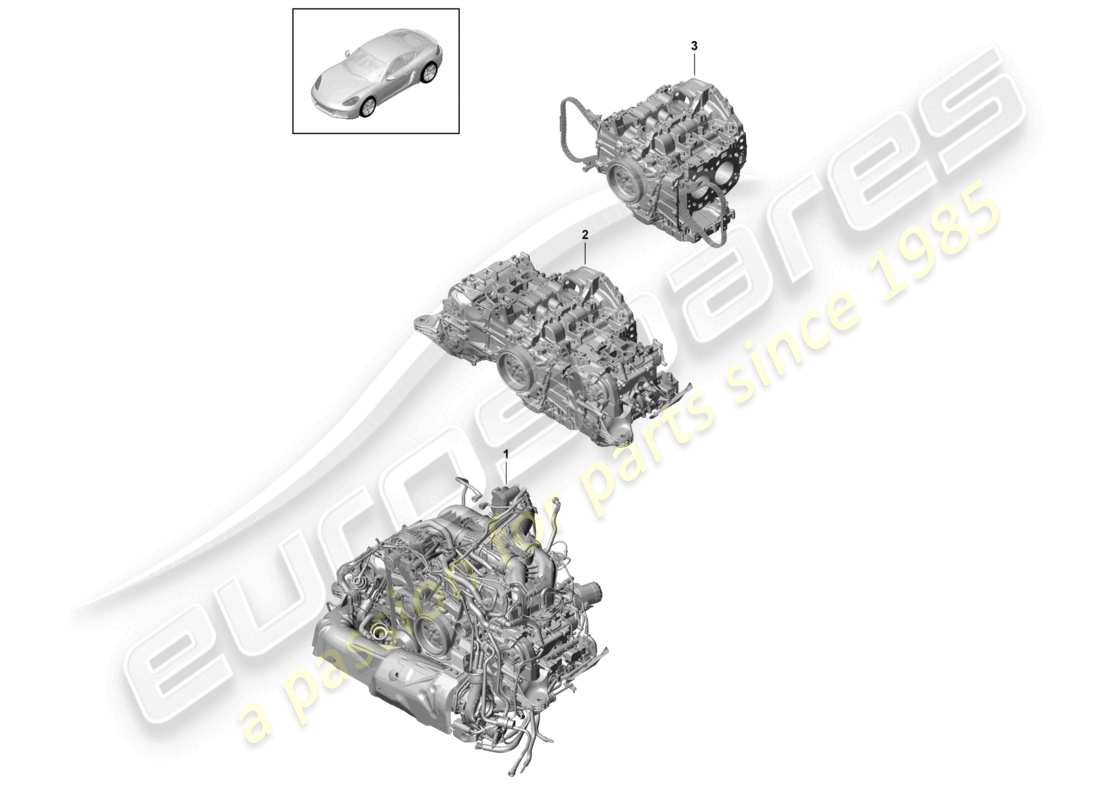 porsche 2024 (718 cayman) motore sostitutivo per veicoli con filtro antiparticolato per benzina ma senza: disco frizione - pdk - cambio ma senza: volano cambio manuale incluso compressore aria condizionata schema ricambi