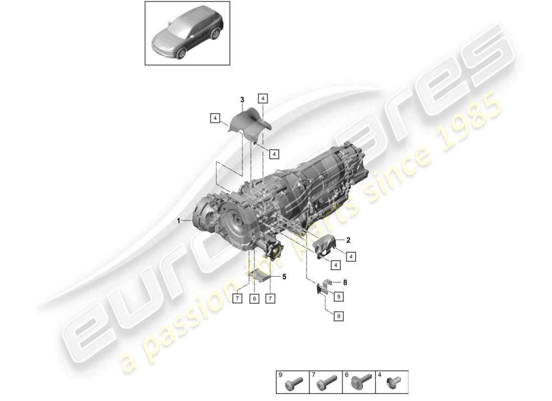 porsche 2023 (cayenne e3 9ya/9yb) motore elettrico per veicoli con trazione ibrida schema delle parti