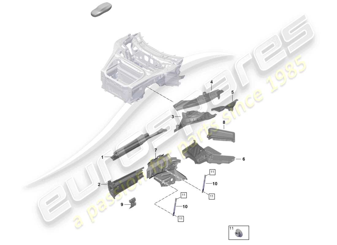 porsche 2024 (992-2) parte anteriore elemento laterale montaggio del montante della sospensione diagramma delle parti