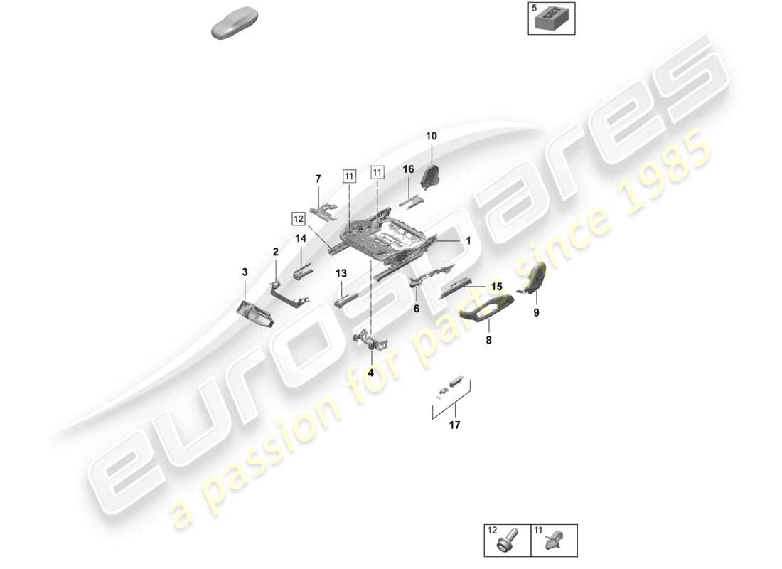 porsche 2026 (taycan 9j1-2) telaio del sedile accessori vari sedile standard diagramma delle parti