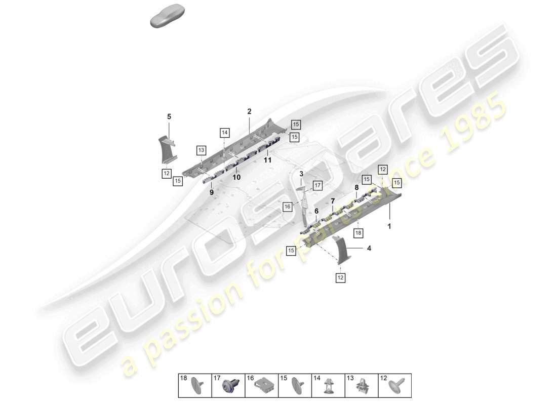 porsche 2022 (992-1 gt3/rs/st) rivestimento esterno del longherone diagramma delle parti