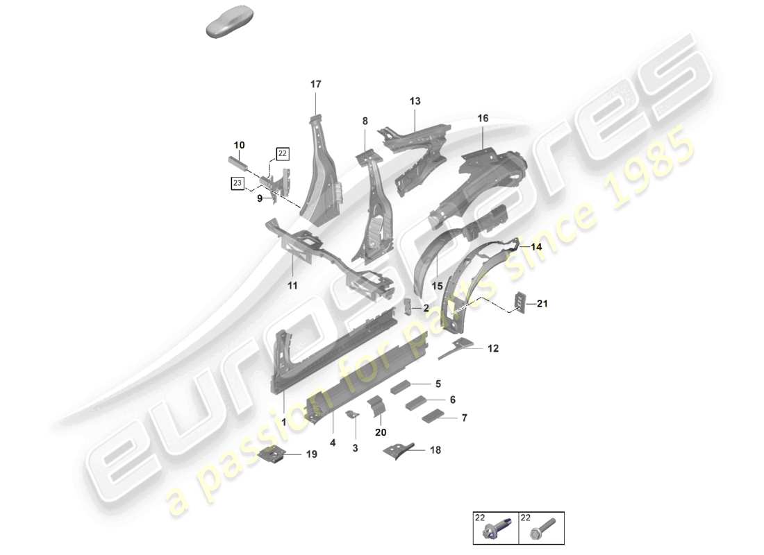 porsche 2022 (992-1 gt3/rs/st) davanzale interno parte laterale gt3rs diagramma della parte