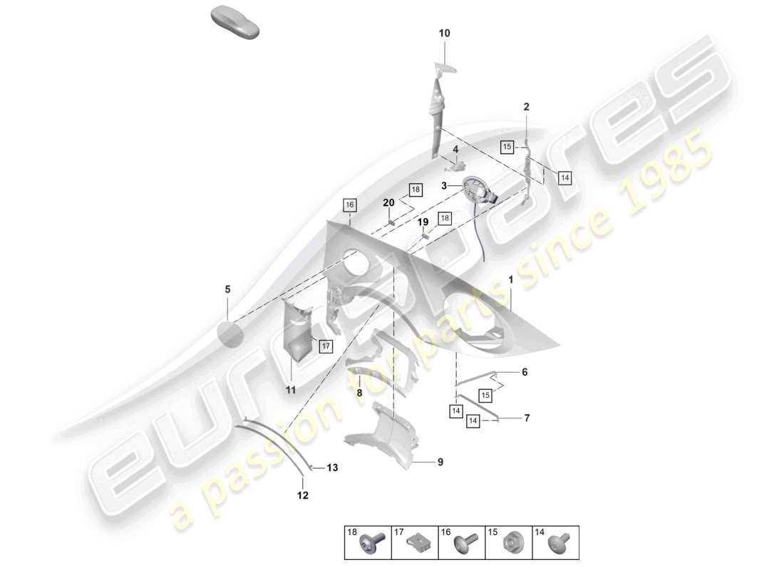 porsche 2022 (992-1 gt3/rs/st) diagramma delle parti dell'ala