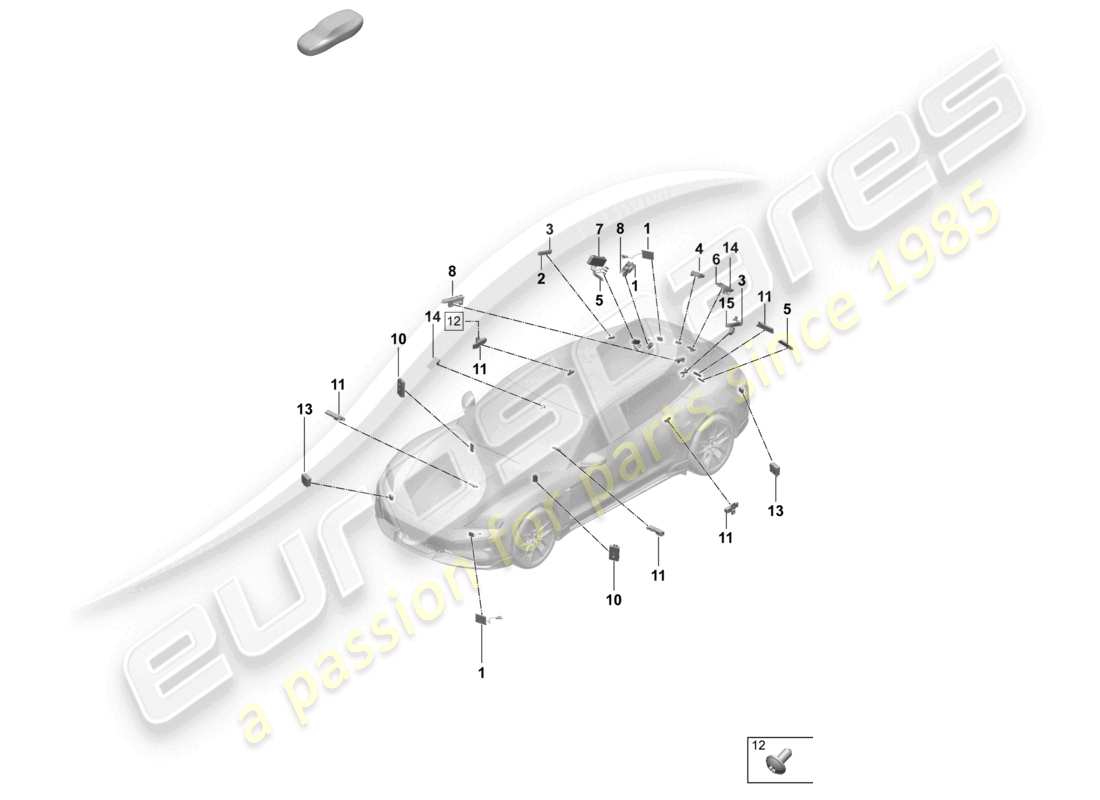 porsche 2026 (taycan 9j1-2) lettore di chip card posteriore aereo per sistema di pedaggio stradale schema delle parti