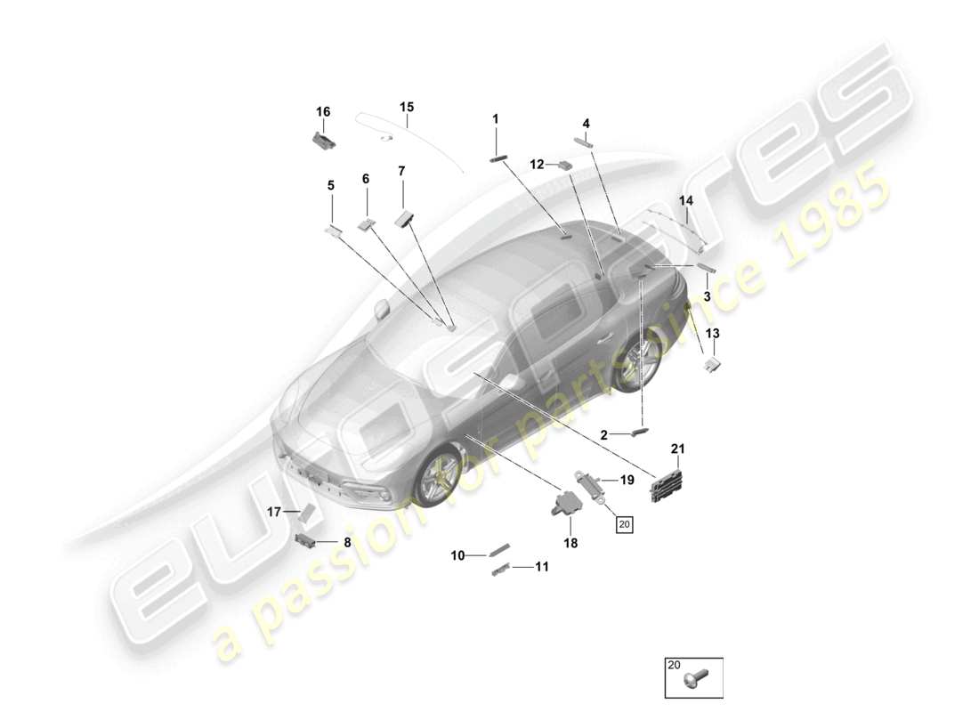 porsche 2021 (panamera 971-1) amplificatore antenna linea di collegamento antenna linea di collegamento dati diagramma delle parti