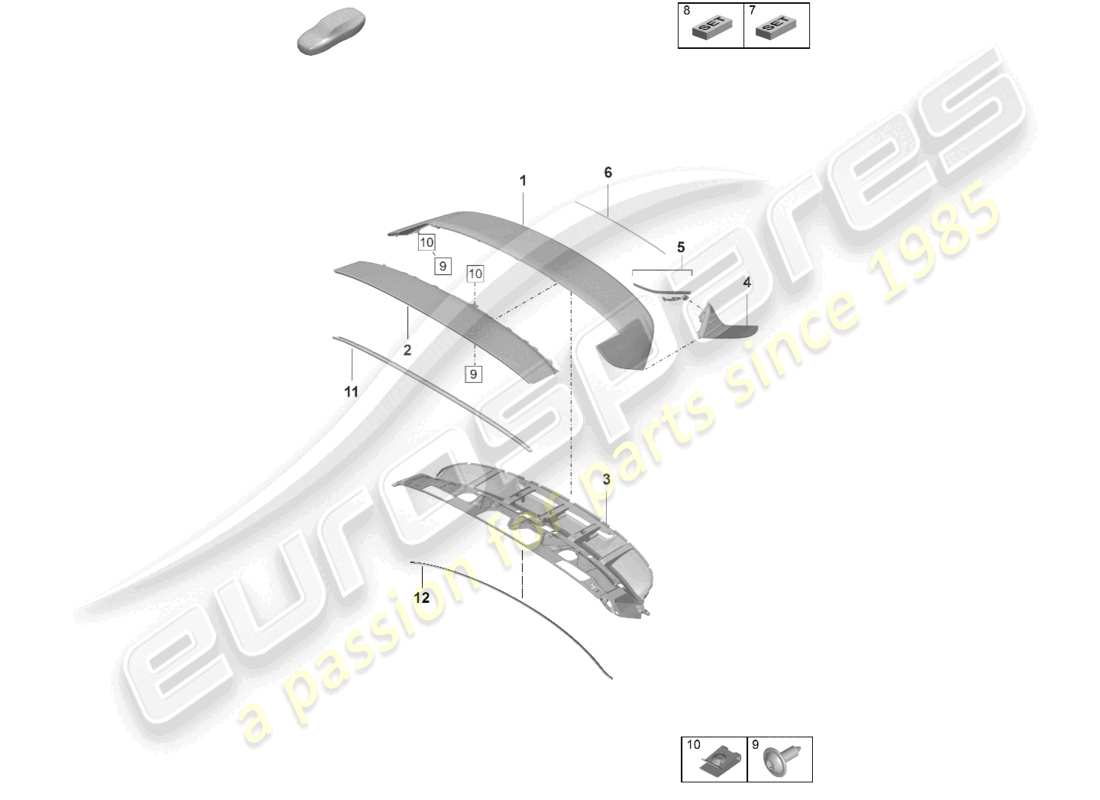 porsche 2022 (taycan 9j1-1) spoiler posteriore diagramma delle parti