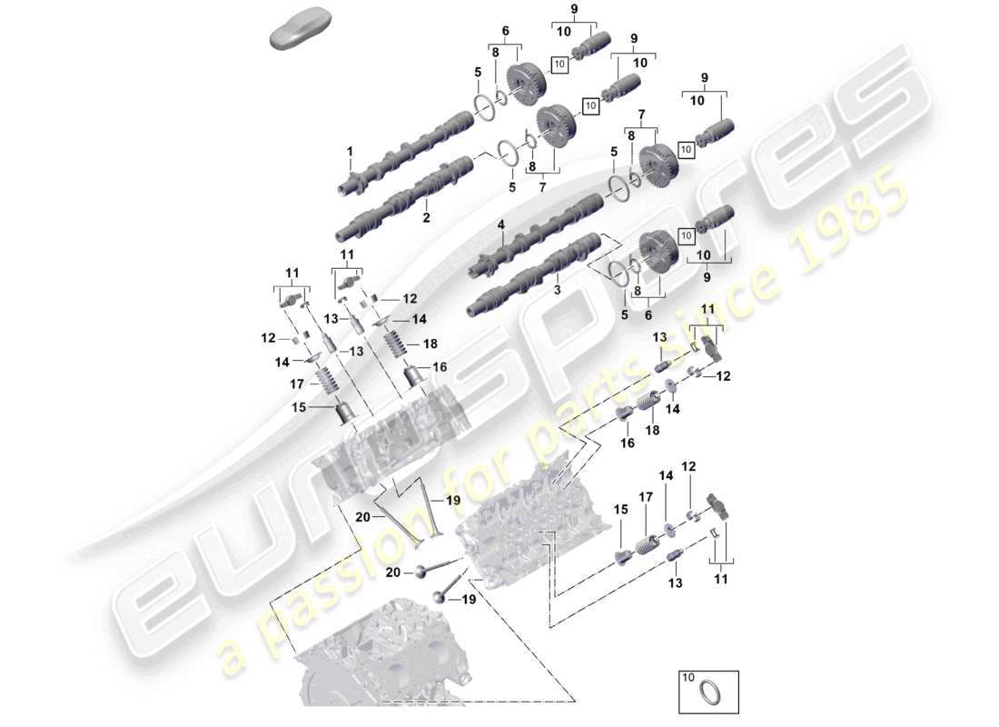 porsche 2026 (cayenne e3 pa) albero a camme, valvole, unità di regolazione dell'albero a camme, diagramma delle parti